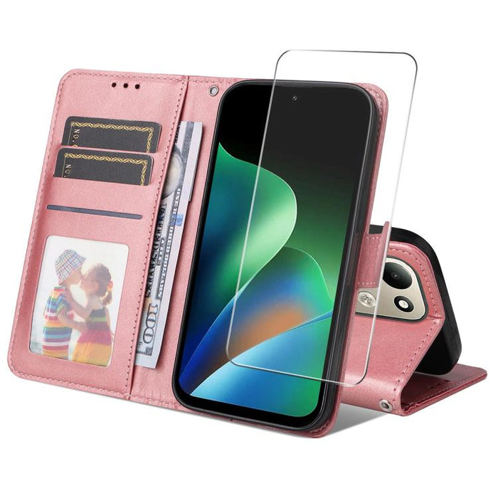 ENKAY - Funda para teléfono con tarjetero de piel de becerro con textura y película protectora, For Redmi 15 5G Global / 15 4G SEA 169.5mm, For Redmi 15 5G / 4G EU 171mm, For Redmi 15C 5G / 4G Global 171mm, For Redmi 15C 5G / 4G EU 173mm               ...