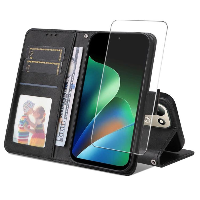 ENKAY - Funda para teléfono con tarjetero de piel de becerro con textura y película protectora, For Redmi 15 5G Global / 15 4G SEA 169.5mm, For Redmi 15 5G / 4G EU 171mm, For Redmi 15C 5G / 4G Global 171mm, For Redmi 15C 5G / 4G EU 173mm               ...