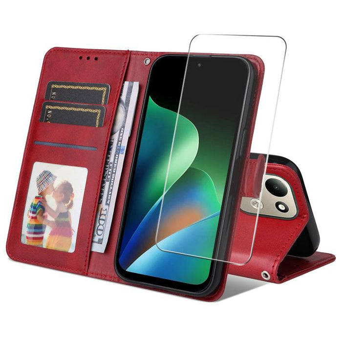 ENKAY - Funda para teléfono con tarjetero de piel de becerro con textura y película protectora, For Redmi 15 5G Global / 15 4G SEA 169.5mm, For Redmi 15 5G / 4G EU 171mm, For Redmi 15C 5G / 4G Global 171mm, For Redmi 15C 5G / 4G EU 173mm               ...