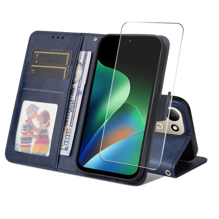 ENKAY - Funda para teléfono con tarjetero de piel de becerro con textura y película protectora, For Redmi 15 5G Global / 15 4G SEA 169.5mm, For Redmi 15 5G / 4G EU 171mm, For Redmi 15C 5G / 4G Global 171mm, For Redmi 15C 5G / 4G EU 173mm               ...