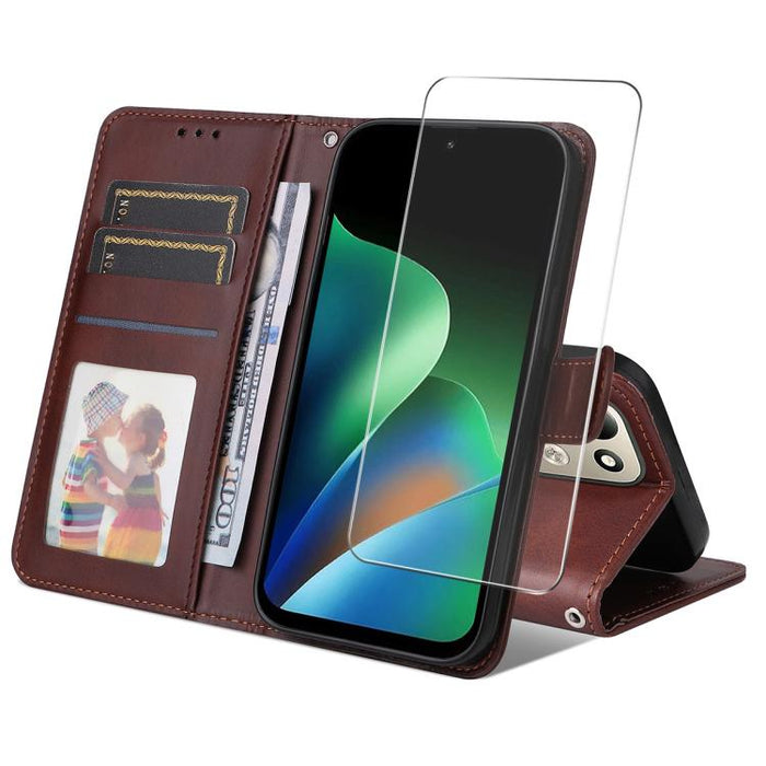 ENKAY - Funda para teléfono con tarjetero de piel de becerro con textura y película protectora, For Redmi 15 5G Global / 15 4G SEA 169.5mm, For Redmi 15 5G / 4G EU 171mm, For Redmi 15C 5G / 4G Global 171mm, For Redmi 15C 5G / 4G EU 173mm               ...