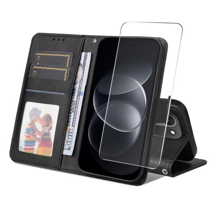 ENKAY - Funda para teléfono con tarjetero de piel de becerro con textura y película protectora, For Redmi 15 5G Global / 15 4G SEA 169.5mm, For Redmi 15 5G / 4G EU 171mm, For Redmi 15C 5G / 4G Global 171mm, For Redmi 15C 5G / 4G EU 173mm               ...