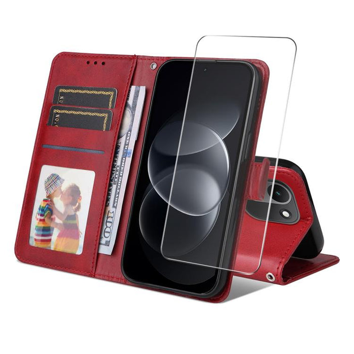 ENKAY - Funda para teléfono con tarjetero de piel de becerro con textura y película protectora, For Redmi 15 5G Global / 15 4G SEA 169.5mm, For Redmi 15 5G / 4G EU 171mm, For Redmi 15C 5G / 4G Global 171mm, For Redmi 15C 5G / 4G EU 173mm               ...