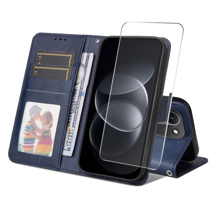 ENKAY - Funda para teléfono con tarjetero de piel de becerro con textura y película protectora, For Redmi 15 5G Global / 15 4G SEA 169.5mm, For Redmi 15 5G / 4G EU 171mm, For Redmi 15C 5G / 4G Global 171mm, For Redmi 15C 5G / 4G EU 173mm               ...