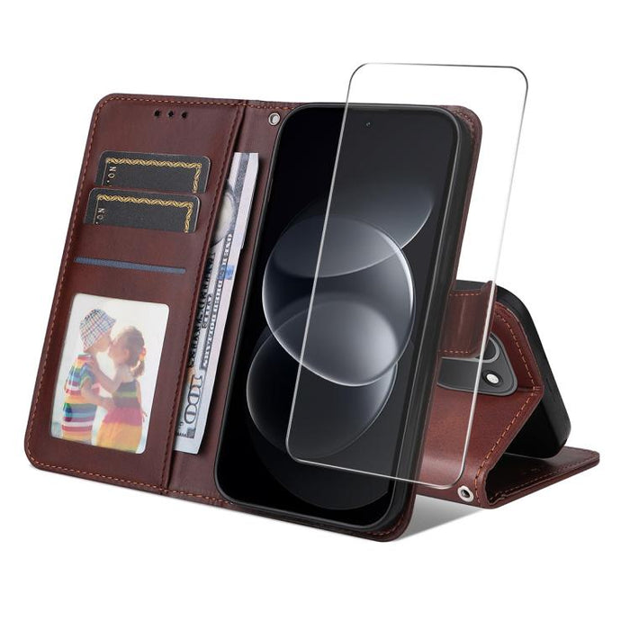 ENKAY - Funda para teléfono con tarjetero de piel de becerro con textura y película protectora, For Redmi 15 5G Global / 15 4G SEA 169.5mm, For Redmi 15 5G / 4G EU 171mm, For Redmi 15C 5G / 4G Global 171mm, For Redmi 15C 5G / 4G EU 173mm               ...