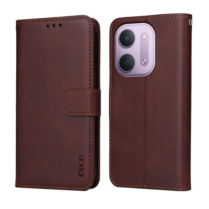 ENKAY - Funda para teléfono con tarjetero de piel de becerro con textura y película protectora, For Redmi 15 5G Global / 15 4G SEA 169.5mm, For Redmi 15 5G / 4G EU 171mm, For Redmi 15C 5G / 4G Global 171mm, For Redmi 15C 5G / 4G EU 173mm               ...