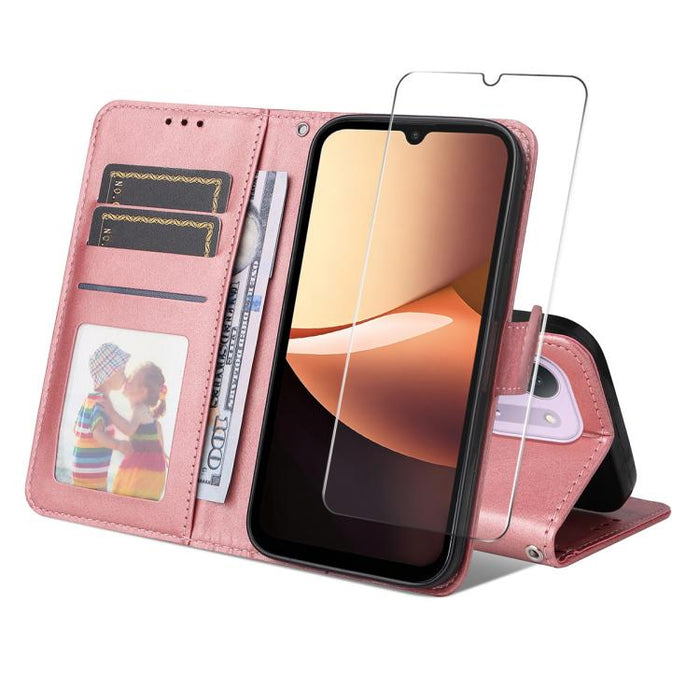 ENKAY - Funda para teléfono con tarjetero de piel de becerro con textura y película protectora, For Redmi 15 5G Global / 15 4G SEA 169.5mm, For Redmi 15 5G / 4G EU 171mm, For Redmi 15C 5G / 4G Global 171mm, For Redmi 15C 5G / 4G EU 173mm               ...