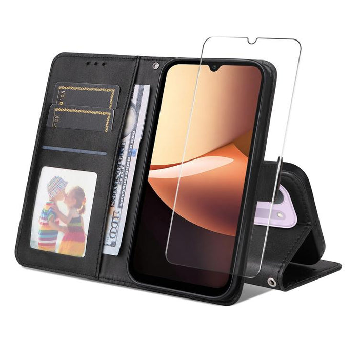 ENKAY - Funda para teléfono con tarjetero de piel de becerro con textura y película protectora, For Redmi 15 5G Global / 15 4G SEA 169.5mm, For Redmi 15 5G / 4G EU 171mm, For Redmi 15C 5G / 4G Global 171mm, For Redmi 15C 5G / 4G EU 173mm               ...