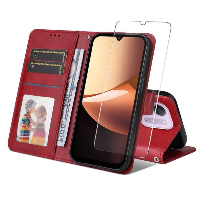 ENKAY - Funda para teléfono con tarjetero de piel de becerro con textura y película protectora, For Redmi 15 5G Global / 15 4G SEA 169.5mm, For Redmi 15 5G / 4G EU 171mm, For Redmi 15C 5G / 4G Global 171mm, For Redmi 15C 5G / 4G EU 173mm               ...