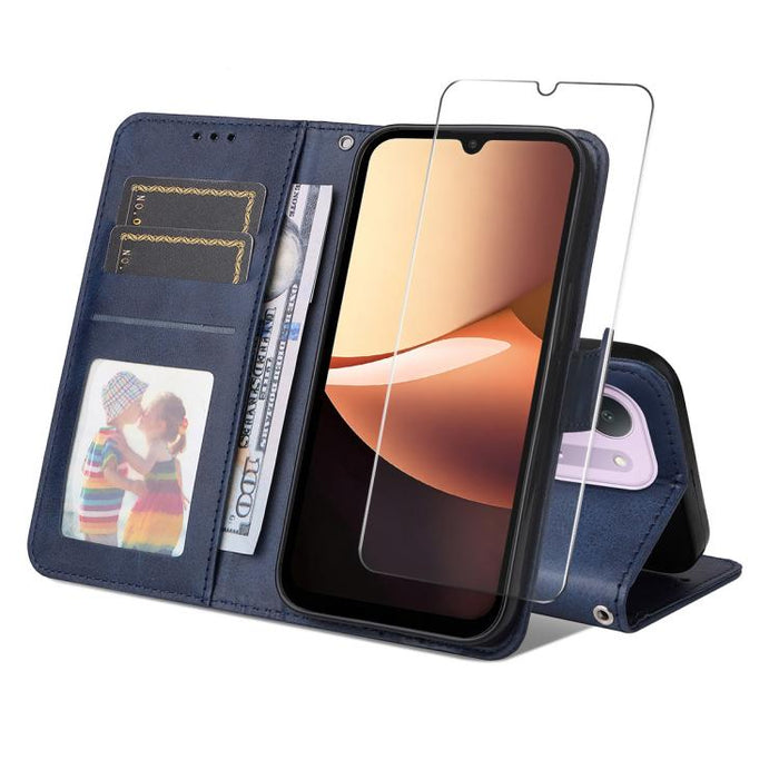 ENKAY - Funda para teléfono con tarjetero de piel de becerro con textura y película protectora, For Redmi 15 5G Global / 15 4G SEA 169.5mm, For Redmi 15 5G / 4G EU 171mm, For Redmi 15C 5G / 4G Global 171mm, For Redmi 15C 5G / 4G EU 173mm               ...