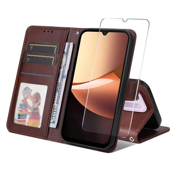 ENKAY - Funda para teléfono con tarjetero de piel de becerro con textura y película protectora, For Redmi 15 5G Global / 15 4G SEA 169.5mm, For Redmi 15 5G / 4G EU 171mm, For Redmi 15C 5G / 4G Global 171mm, For Redmi 15C 5G / 4G EU 173mm               ...