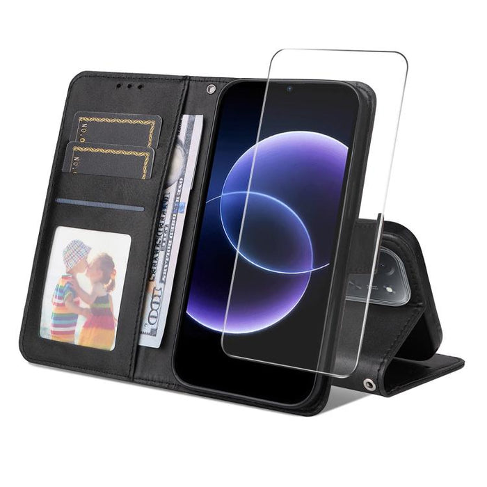 ENKAY - Funda para teléfono con tarjetero de piel de becerro con textura y película protectora, For Redmi 15 5G Global / 15 4G SEA 169.5mm, For Redmi 15 5G / 4G EU 171mm, For Redmi 15C 5G / 4G Global 171mm, For Redmi 15C 5G / 4G EU 173mm               ...