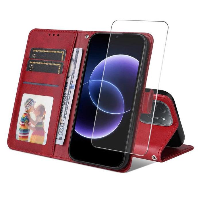 ENKAY - Funda para teléfono con tarjetero de piel de becerro con textura y película protectora, For Redmi 15 5G Global / 15 4G SEA 169.5mm, For Redmi 15 5G / 4G EU 171mm, For Redmi 15C 5G / 4G Global 171mm, For Redmi 15C 5G / 4G EU 173mm               ...