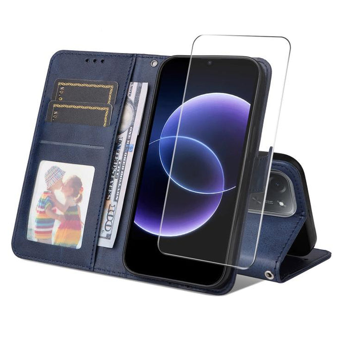 ENKAY - Funda para teléfono con tarjetero de piel de becerro con textura y película protectora, For Redmi 15 5G Global / 15 4G SEA 169.5mm, For Redmi 15 5G / 4G EU 171mm, For Redmi 15C 5G / 4G Global 171mm, For Redmi 15C 5G / 4G EU 173mm               ...