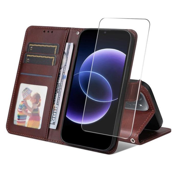 ENKAY - Funda para teléfono con tarjetero de piel de becerro con textura y película protectora, For Redmi 15 5G Global / 15 4G SEA 169.5mm, For Redmi 15 5G / 4G EU 171mm, For Redmi 15C 5G / 4G Global 171mm, For Redmi 15C 5G / 4G EU 173mm               ...