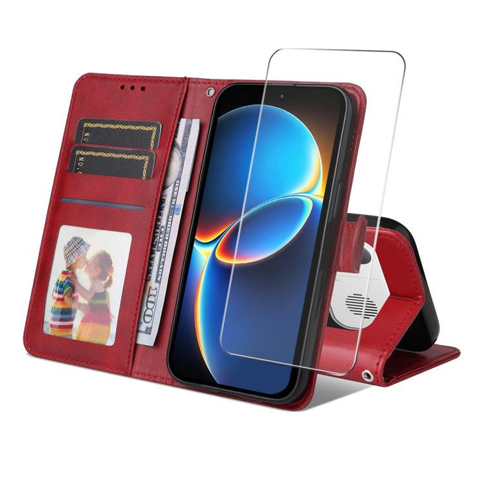 ENKAY - Funda para teléfono con tarjetero de piel de becerro con textura y película protectora, For Redmi 15 5G Global / 15 4G SEA 169.5mm, For Redmi 15 5G / 4G EU 171mm, For Redmi 15C 5G / 4G Global 171mm, For Redmi 15C 5G / 4G EU 173mm               ...