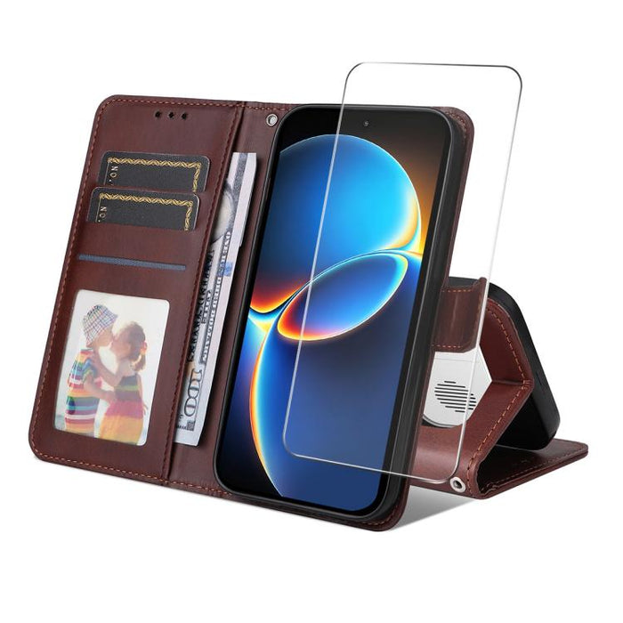 ENKAY - Funda para teléfono con tarjetero de piel de becerro con textura y película protectora, For Redmi 15 5G Global / 15 4G SEA 169.5mm, For Redmi 15 5G / 4G EU 171mm, For Redmi 15C 5G / 4G Global 171mm, For Redmi 15C 5G / 4G EU 173mm               ...