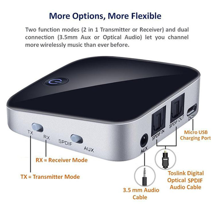 Adaptador 3.5mm8670 Receptor Bluetooth Transmisor Receptor Bluetooth auxiliar con fibra óptica, black