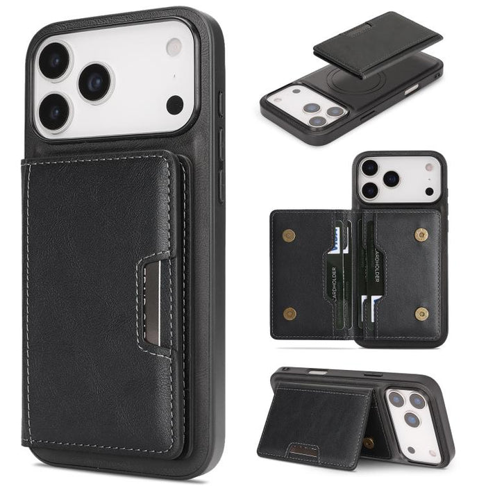 Kalebol Strong MagSafe Magnetic Two-Fold Card Bag Leather Phone Case, For iPhone 17 Pro Max, For iPhone 17 Pro, For iPhone 17, For iPhone Air