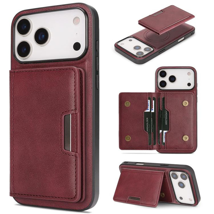 Kalebol Strong MagSafe Magnetic Two-Fold Card Bag Leather Phone Case, For iPhone 17 Pro Max, For iPhone 17 Pro, For iPhone 17, For iPhone Air