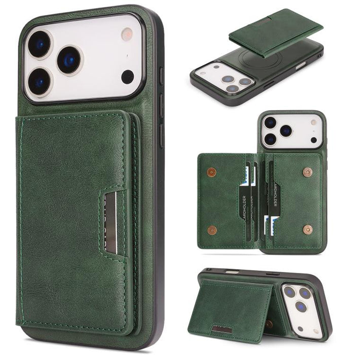 Kalebol Strong MagSafe Magnetic Two-Fold Card Bag Leather Phone Case, For iPhone 17 Pro Max, For iPhone 17 Pro, For iPhone 17, For iPhone Air