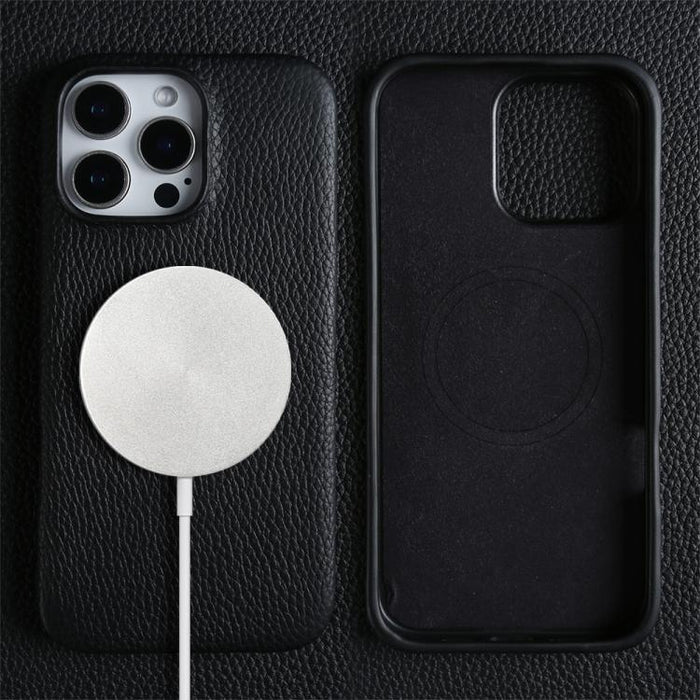 Litchi Texture Genuine Leather MagSafe Back Phone Case, For iPhone 16 Pro Max, For iPhone 15 Pro Max, For iPhone 14 Pro Max