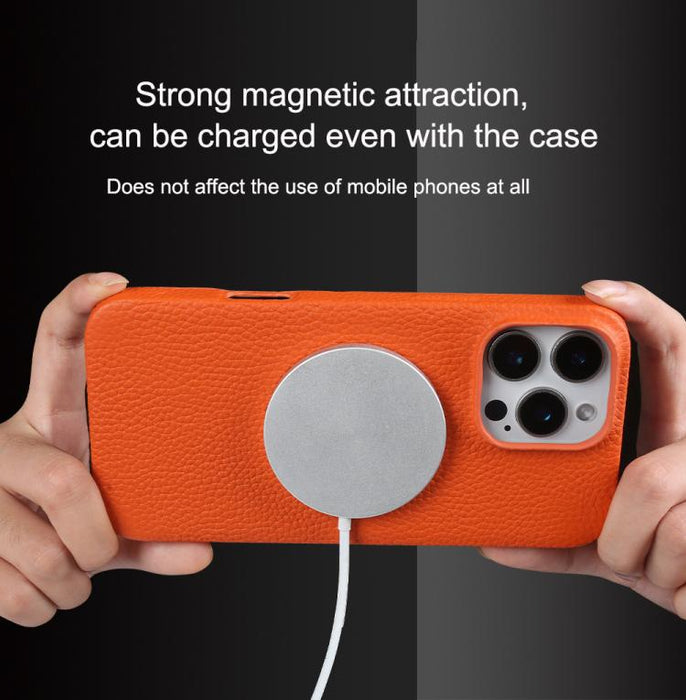 Litchi Texture Genuine Leather MagSafe Back Phone Case, For iPhone 16 Pro Max, For iPhone 15 Pro Max, For iPhone 14 Pro Max
