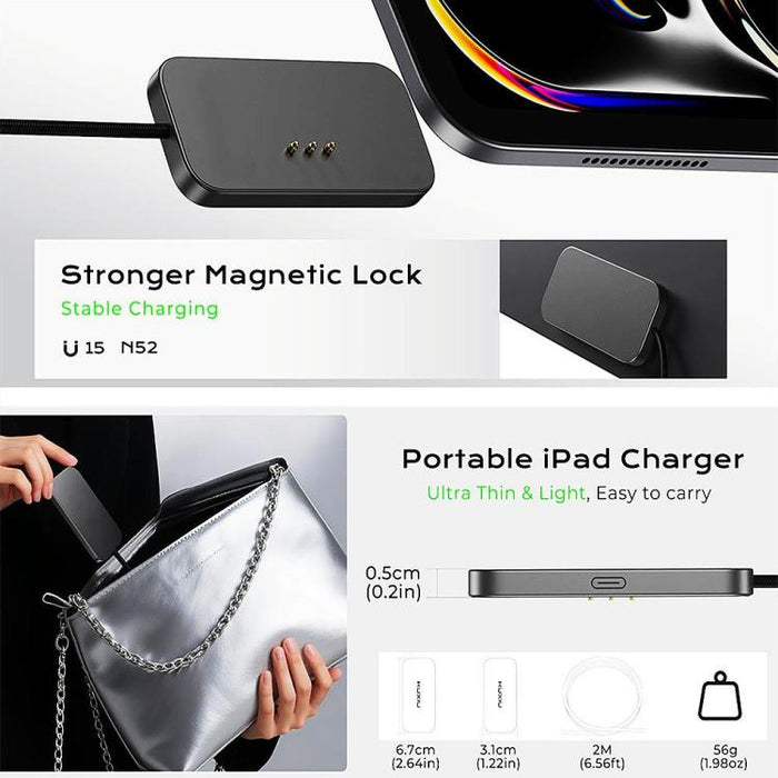 For iPad Pro 13 2025 Fast Charging Smart PIN Magnetic Charger Wireless Charging Pad with Type-C Cable, For iPad Pro 13 2025