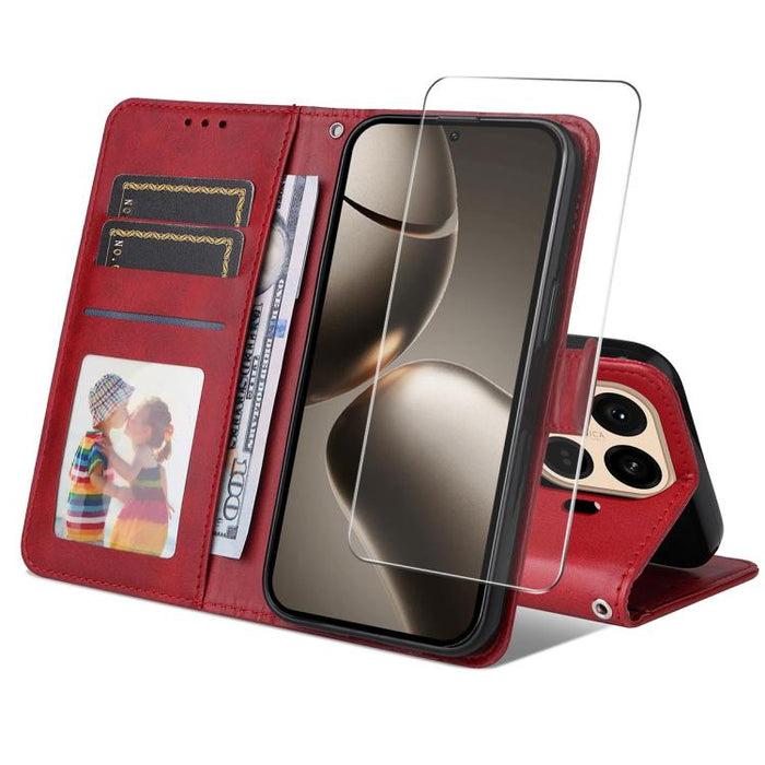 Funda para teléfono ENKAY con tarjetero, textura de piel de becerro y película protectora de aluminio y silicio de 0,18 mm de grosor., For Xiaomi 17T Pro, For Xiaomi 17T, For Xiaomi Poco X8 Pro Max 5G, For Xiaomi Poco X8 Pro 5G, For Xiaomi 17 Ultra    ...