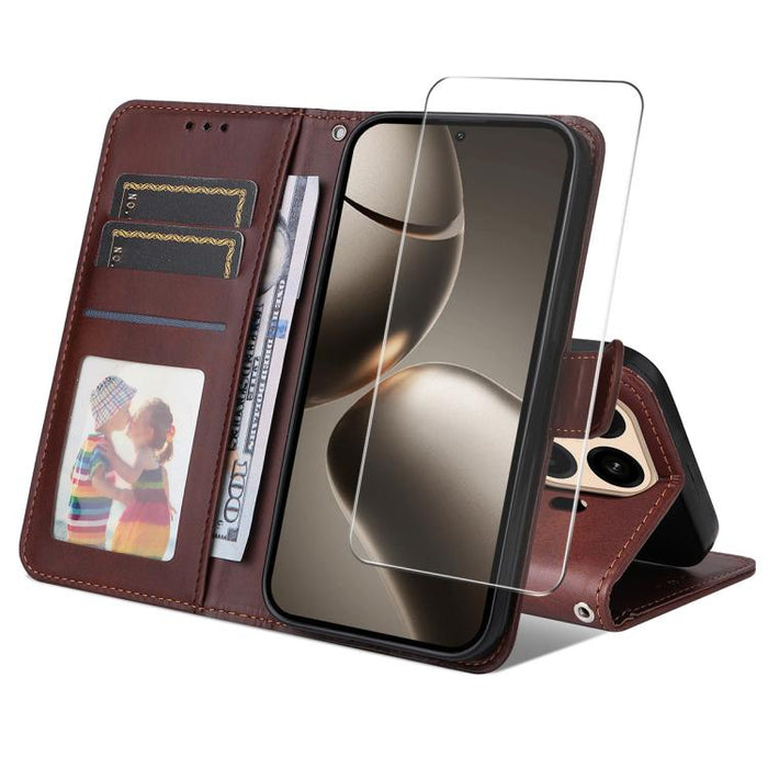 Funda para teléfono ENKAY con tarjetero, textura de piel de becerro y película protectora de aluminio y silicio de 0,18 mm de grosor., For Xiaomi 17T Pro, For Xiaomi 17T, For Xiaomi Poco X8 Pro Max 5G, For Xiaomi Poco X8 Pro 5G, For Xiaomi 17 Ultra    ...