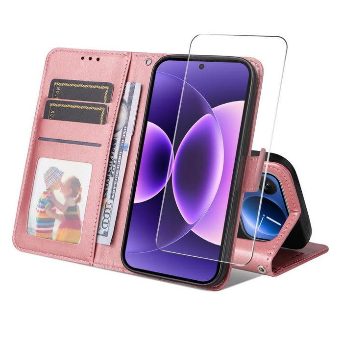 Funda para teléfono ENKAY con tarjetero, textura de piel de becerro y película protectora de aluminio y silicio de 0,18 mm de grosor., For Xiaomi 17T Pro, For Xiaomi 17T, For Xiaomi Poco X8 Pro Max 5G, For Xiaomi Poco X8 Pro 5G, For Xiaomi 17 Ultra    ...