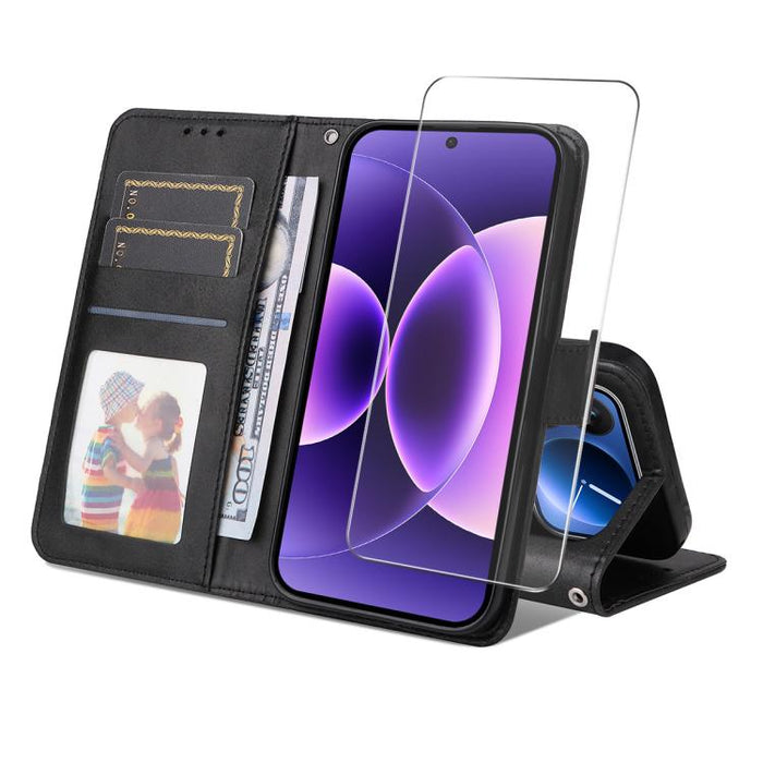 Funda para teléfono ENKAY con tarjetero, textura de piel de becerro y película protectora de aluminio y silicio de 0,18 mm de grosor., For Xiaomi 17T Pro, For Xiaomi 17T, For Xiaomi Poco X8 Pro Max 5G, For Xiaomi Poco X8 Pro 5G, For Xiaomi 17 Ultra    ...