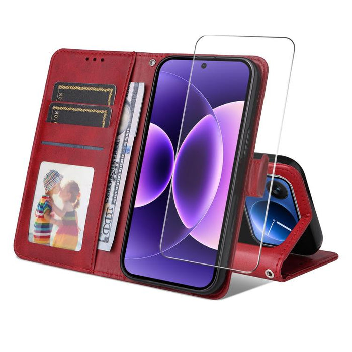 Funda para teléfono ENKAY con tarjetero, textura de piel de becerro y película protectora de aluminio y silicio de 0,18 mm de grosor., For Xiaomi 17T Pro, For Xiaomi 17T, For Xiaomi Poco X8 Pro Max 5G, For Xiaomi Poco X8 Pro 5G, For Xiaomi 17 Ultra    ...