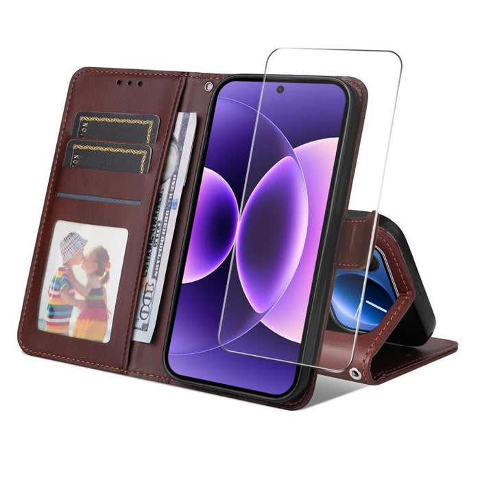 Funda para teléfono ENKAY con tarjetero, textura de piel de becerro y película protectora de aluminio y silicio de 0,18 mm de grosor., For Xiaomi 17T Pro, For Xiaomi 17T, For Xiaomi Poco X8 Pro Max 5G, For Xiaomi Poco X8 Pro 5G, For Xiaomi 17 Ultra    ...
