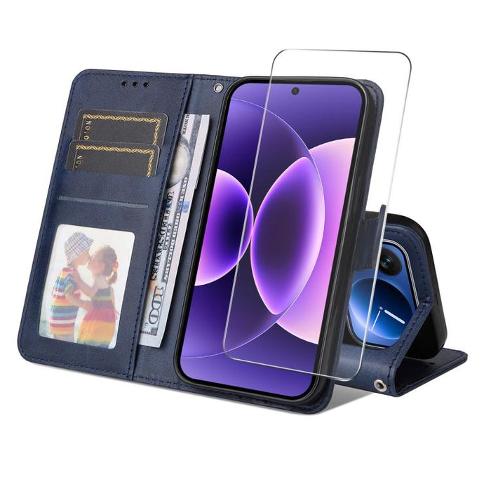 Funda para teléfono ENKAY con tarjetero, textura de piel de becerro y película protectora de aluminio y silicio de 0,18 mm de grosor., For Xiaomi 17T Pro, For Xiaomi 17T, For Xiaomi Poco X8 Pro Max 5G, For Xiaomi Poco X8 Pro 5G, For Xiaomi 17 Ultra    ...