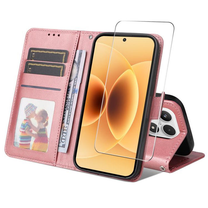 Funda para teléfono ENKAY con tarjetero, textura de piel de becerro y película protectora de aluminio y silicio de 0,18 mm de grosor., For Xiaomi 17T Pro, For Xiaomi 17T, For Xiaomi Poco X8 Pro Max 5G, For Xiaomi Poco X8 Pro 5G, For Xiaomi 17 Ultra    ...