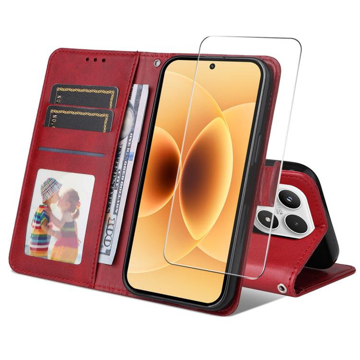 Funda para teléfono ENKAY con tarjetero, textura de piel de becerro y película protectora de aluminio y silicio de 0,18 mm de grosor., For Xiaomi 17T Pro, For Xiaomi 17T, For Xiaomi Poco X8 Pro Max 5G, For Xiaomi Poco X8 Pro 5G, For Xiaomi 17 Ultra    ...