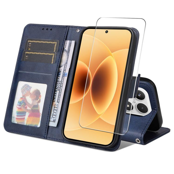 Funda para teléfono ENKAY con tarjetero, textura de piel de becerro y película protectora de aluminio y silicio de 0,18 mm de grosor., For Xiaomi 17T Pro, For Xiaomi 17T, For Xiaomi Poco X8 Pro Max 5G, For Xiaomi Poco X8 Pro 5G, For Xiaomi 17 Ultra    ...