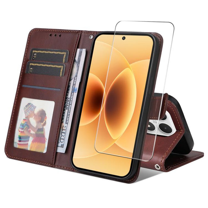 Funda para teléfono ENKAY con tarjetero, textura de piel de becerro y película protectora de aluminio y silicio de 0,18 mm de grosor., For Xiaomi 17T Pro, For Xiaomi 17T, For Xiaomi Poco X8 Pro Max 5G, For Xiaomi Poco X8 Pro 5G, For Xiaomi 17 Ultra    ...