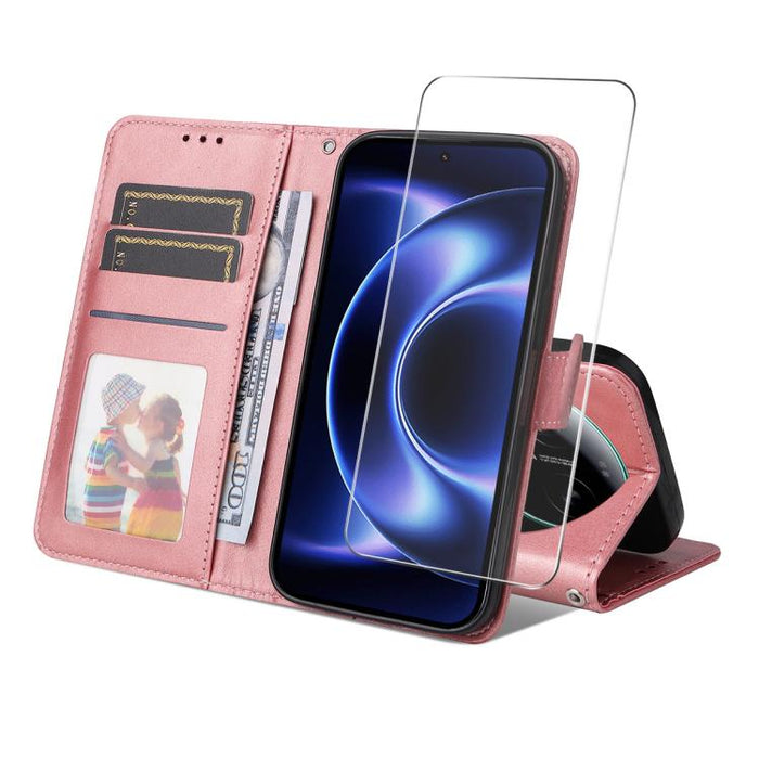 Funda para teléfono ENKAY con tarjetero, textura de piel de becerro y película protectora de aluminio y silicio de 0,18 mm de grosor., For Xiaomi 17T Pro, For Xiaomi 17T, For Xiaomi Poco X8 Pro Max 5G, For Xiaomi Poco X8 Pro 5G, For Xiaomi 17 Ultra    ...