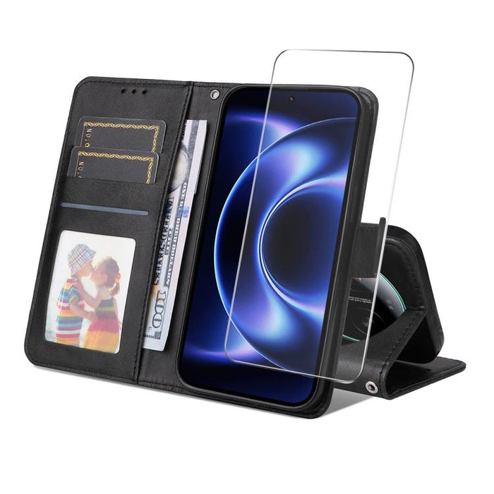 Funda para teléfono ENKAY con tarjetero, textura de piel de becerro y película protectora de aluminio y silicio de 0,18 mm de grosor., For Xiaomi 17T Pro, For Xiaomi 17T, For Xiaomi Poco X8 Pro Max 5G, For Xiaomi Poco X8 Pro 5G, For Xiaomi 17 Ultra    ...