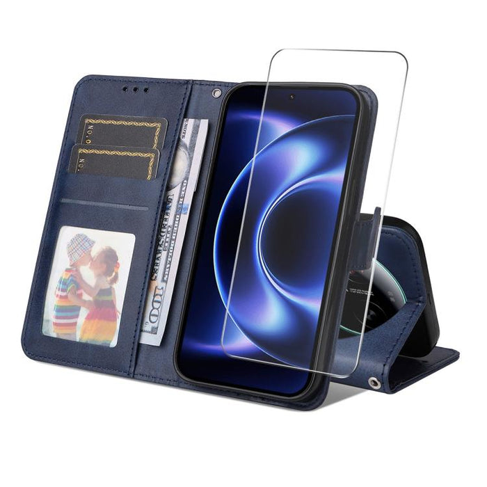 Funda para teléfono ENKAY con tarjetero, textura de piel de becerro y película protectora de aluminio y silicio de 0,18 mm de grosor., For Xiaomi 17T Pro, For Xiaomi 17T, For Xiaomi Poco X8 Pro Max 5G, For Xiaomi Poco X8 Pro 5G, For Xiaomi 17 Ultra    ...