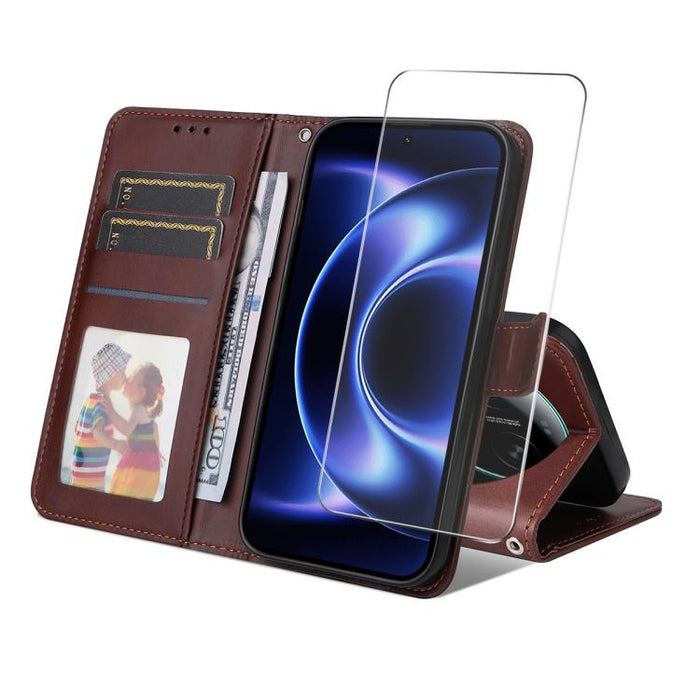 Funda para teléfono ENKAY con tarjetero, textura de piel de becerro y película protectora de aluminio y silicio de 0,18 mm de grosor., For Xiaomi 17T Pro, For Xiaomi 17T, For Xiaomi Poco X8 Pro Max 5G, For Xiaomi Poco X8 Pro 5G, For Xiaomi 17 Ultra    ...