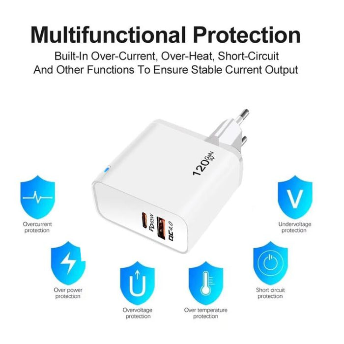 Cargador TE-PD65 GaN PD de 65 W + USB QC4.0 con protocolo totalmente compatible y enchufe europeo.