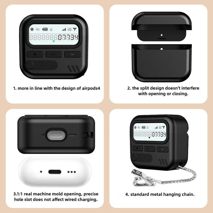 Retro Pager Style Earphone Protective Cover with Metal Chain, For AirPods 4