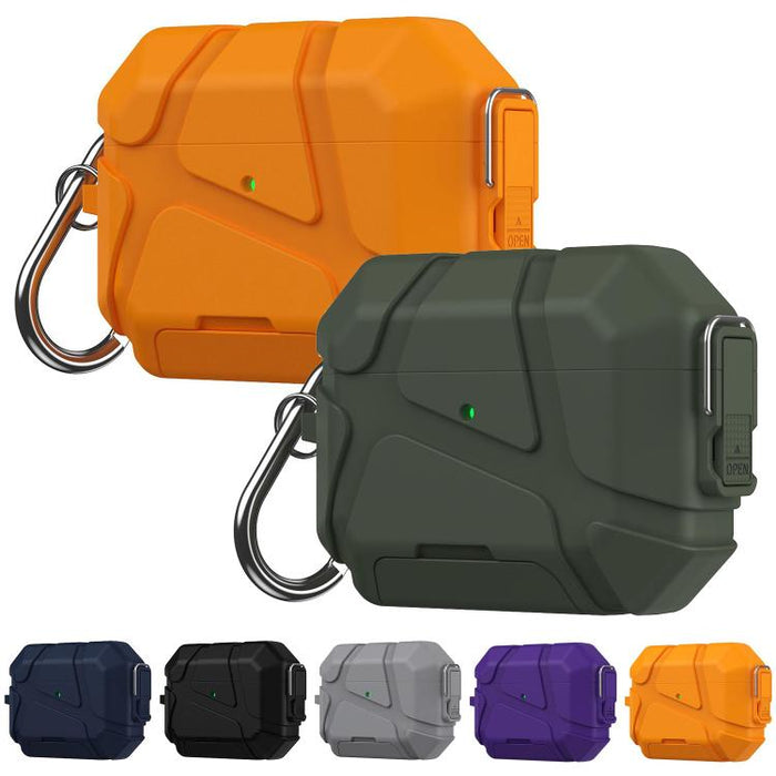 Snap-Lock Invisible Holder Full-Cover TPU Earphone Cover with Carabiner, For AirPods Pro 3
