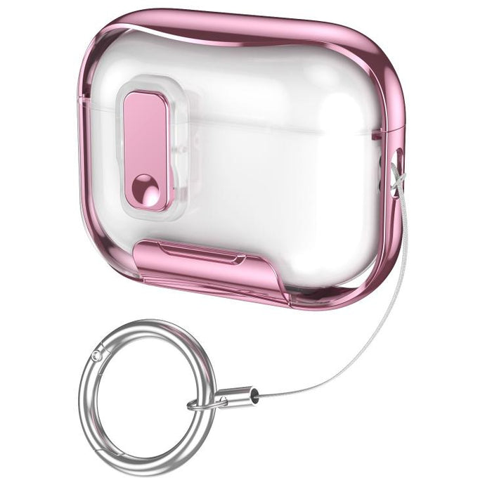 Glass-Coated Transparent Electroplated Lock Invisible Holder Earphone Cover with Metal Ring Buckle, For AirPods Pro 3