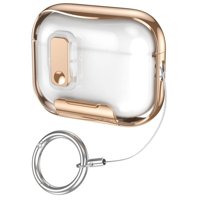 Glass-Coated Transparent Electroplated Lock Invisible Holder Earphone Cover with Metal Ring Buckle, For AirPods Pro 3