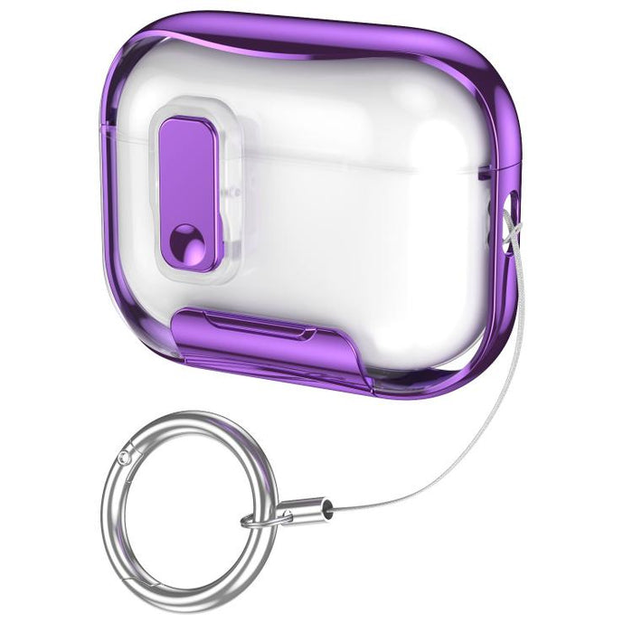 Glass-Coated Transparent Electroplated Lock Invisible Holder Earphone Cover with Metal Ring Buckle, For AirPods Pro 3