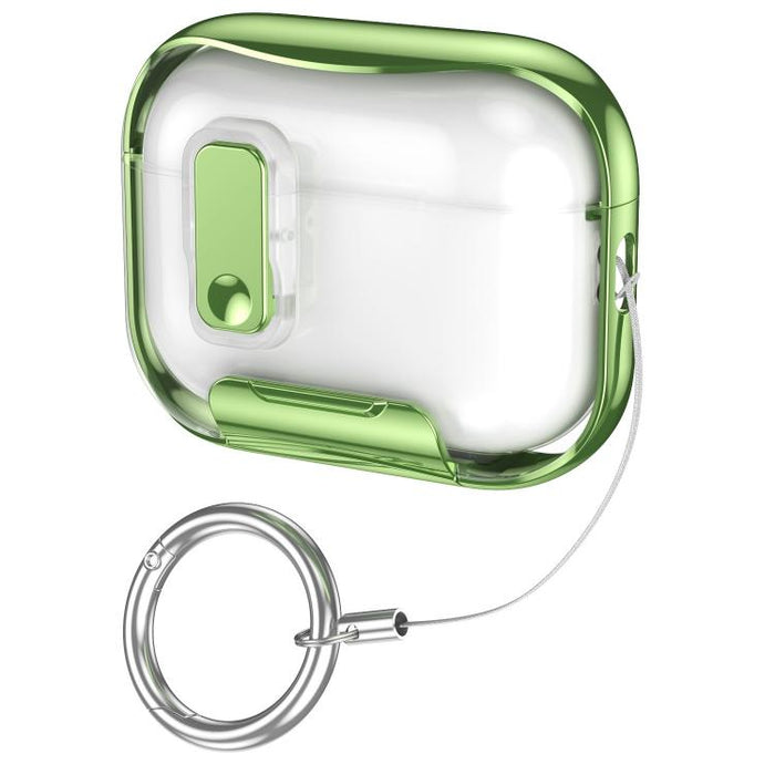 Glass-Coated Transparent Electroplated Lock Invisible Holder Earphone Cover with Metal Ring Buckle, For AirPods Pro 3